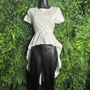SAN JOY Tops Women Small‎ White Peplum Crop Top High Low Hem Blouse  0222